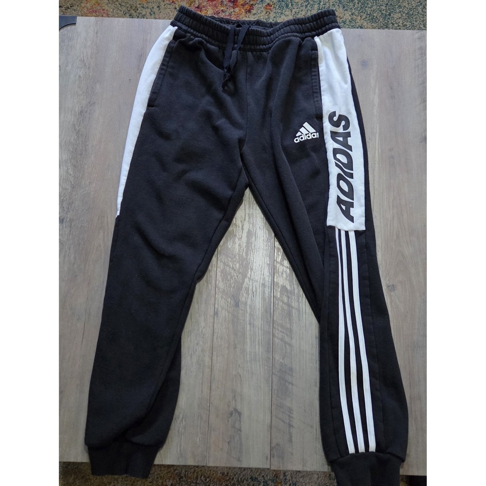 Adidas 3 Stripe Logo Sweatpants Black Elastic Waistband Drawstring Men Sz M